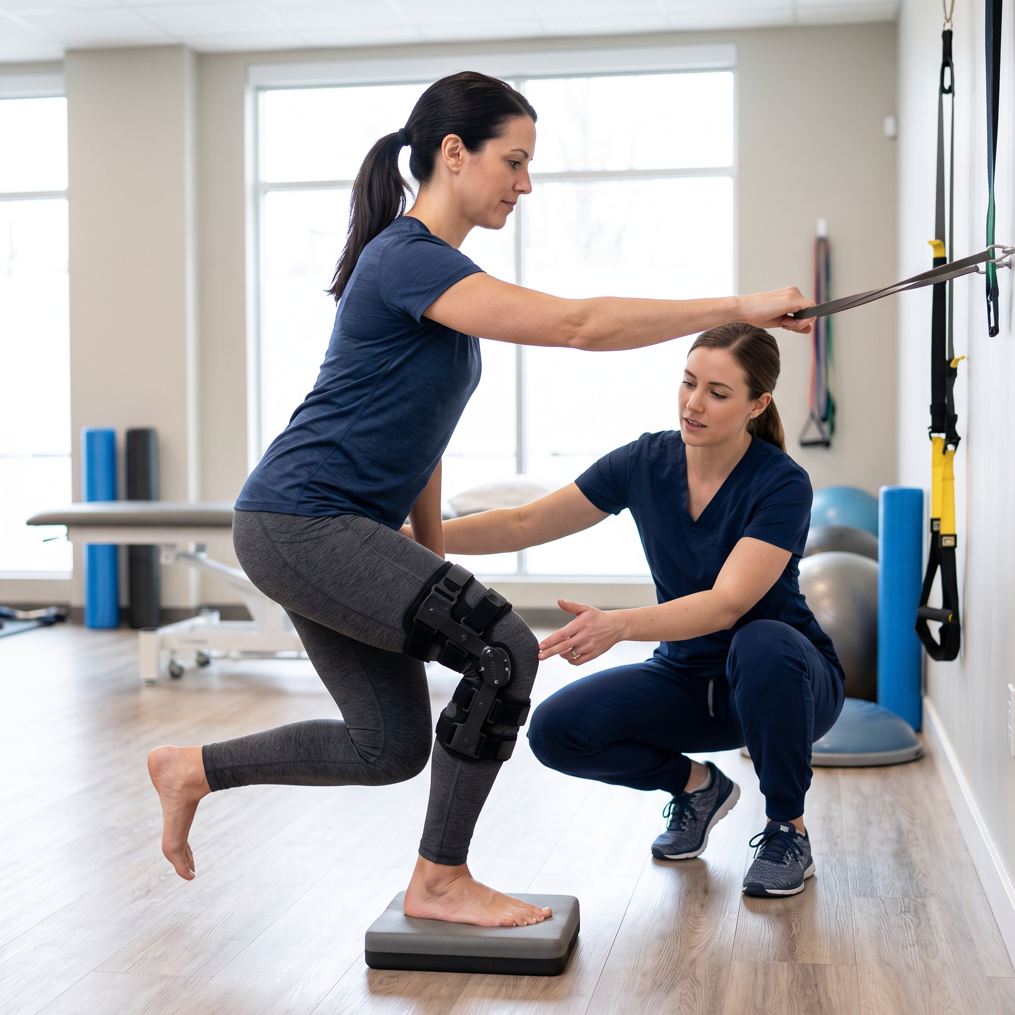 Patient exercising with knee brace